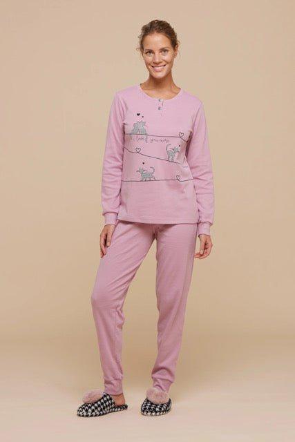 Pigiama serafino donna in caldo cotone Noidinotte Love Cat FA8336 - Caos Intimo Donna - Uomo - Bambini - Casa - Noidinotte