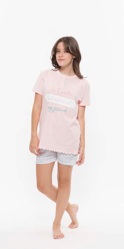 Pigiama serafino ragazza manica corta pantaloncino jersey puro cotone Gary R45033 - Caos Intimo Donna - Uomo - Bambini - Casa - Gary